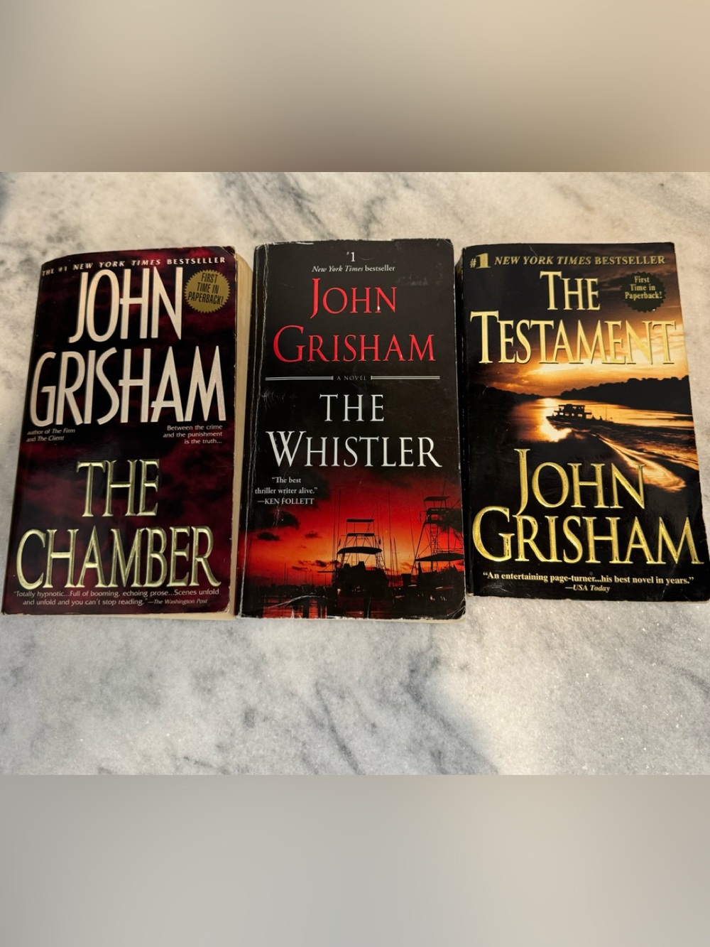 Three Paperback John Grisham Books: The Chamber, The Testament, The Whistler